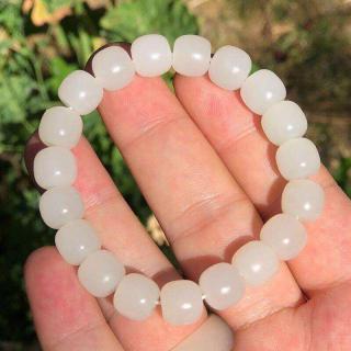 新疆和田玉羊脂玉老型珠手串女款白玉桶珠手链苹果珠正品玉石珠串